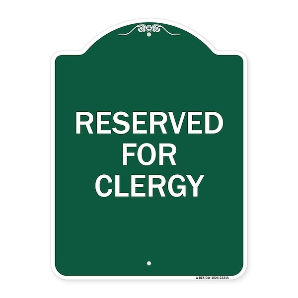 Signmission Designer Series Sign-Reserved for Clergy, Green & White Aluminum Sign, 18" x 24", GW-1824-23214 A-DES-GW-1824-23214 - main